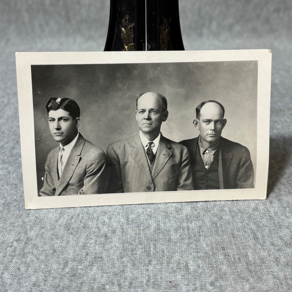 Vintage 1910 Black White Photo Three Men Suits Edwardian Portrait Ephemera